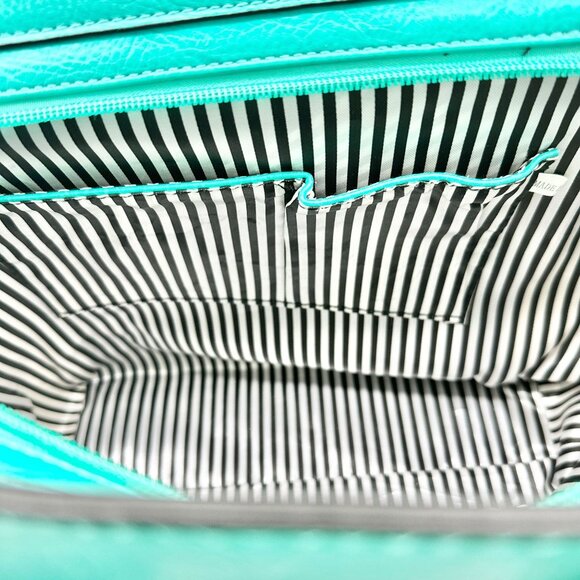 Charming Charlie Shoulder Bag Seafoam with Gold Chain Accents Striped Interior - Picture 12 of 16